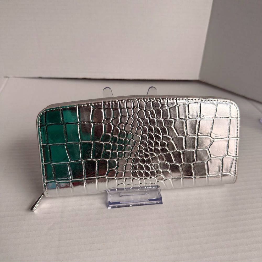 A New Day Croc Embossed Zip Around Wallet Metallic Silver